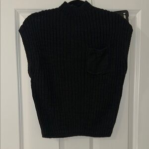 Black Ribbed Knit Sleeveless Sweater